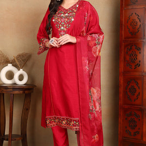 Rani Pink Silk Blend Solid Embroidered Straight Trouser Bottom Suit Set PKSKD2472