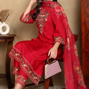 Rani Pink Silk Blend Solid Embroidered Straight Trouser Bottom Suit Set PKSKD2472