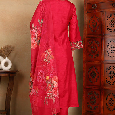 Rani Pink Silk Blend Solid Embroidered Straight Trouser Bottom Suit Set PKSKD2472