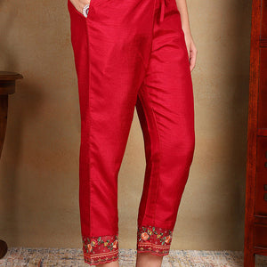 Rani Pink Silk Blend Solid Embroidered Straight Trouser Bottom Suit Set PKSKD2472