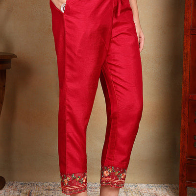 Rani Pink Silk Blend Solid Embroidered Straight Trouser Bottom Suit Set PKSKD2472