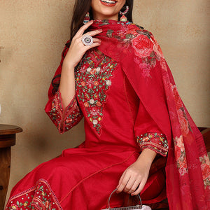 Rani Pink Silk Blend Solid Embroidered Straight Trouser Bottom Suit Set PKSKD2472