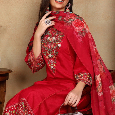 Rani Pink Silk Blend Solid Embroidered Straight Trouser Bottom Suit Set PKSKD2472
