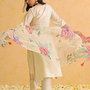 Off White Silk Blend Solid Embroidered Straight Trouser Bottom Suit Set PKSKD2476