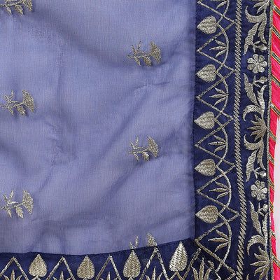 Navy Blue Silk Blend Solid Yoke Design Straight Palazzo Suit Set PKSKD2486