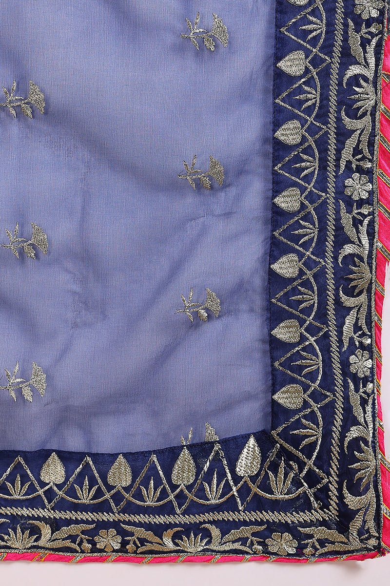 Navy Blue Silk Blend Solid Yoke Design Straight Palazzo Suit Set PKSKD2486
