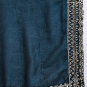 Dark Blue Silk Blend Solid Embroidered Straight Suit Set PKSKD2487