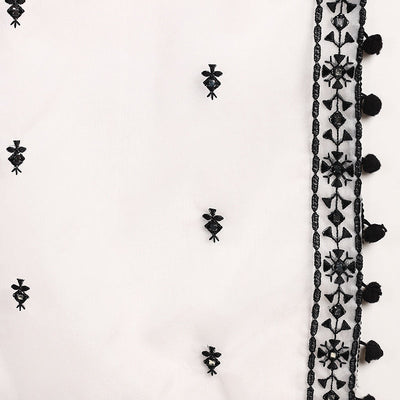 White Silk Blend Embroidered Thread Work A-Line Trouser Suit Set PKSKD2508WHT