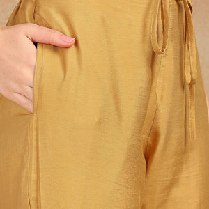 Golden Yellow Silk Blend Solid Embroidered Straight Trouser Bottom Suit Set PKSKD2520YLW