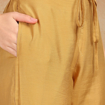 Golden Yellow Silk Blend Solid Embroidered Straight Trouser Bottom Suit Set PKSKD2520YLW