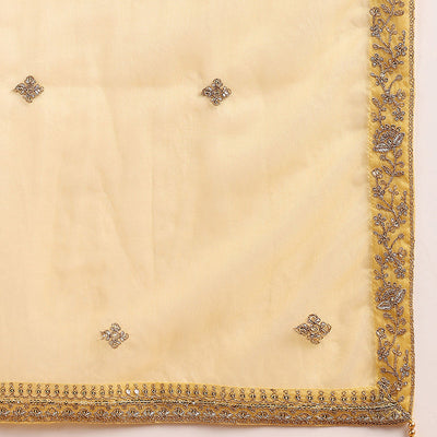 Golden Yellow Silk Blend Solid Embroidered Straight Trouser Bottom Suit Set PKSKD2520YLW