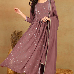 Mauve Pink Georgette Solid Embroidered Straight Palazzo Suit Set PKSKD2521PNK