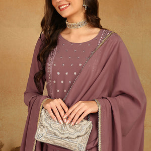 Mauve Pink Georgette Solid Embroidered Straight Palazzo Suit Set PKSKD2521PNK