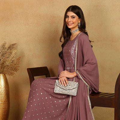 Mauve Pink Georgette Solid Embroidered Straight Palazzo Suit Set PKSKD2521PNK