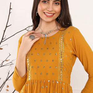 Mustard Yellow Georgette Solid Embroidered Straight Palazzo Suit Set PKSKD2521YLW