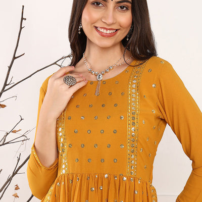 Mustard Yellow Georgette Solid Embroidered Straight Palazzo Suit Set PKSKD2521YLW