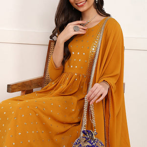 Mustard Yellow Georgette Solid Embroidered Straight Palazzo Suit Set PKSKD2521YLW