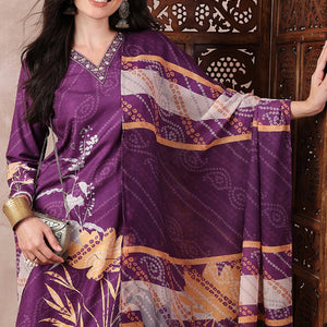 Purple Rayon Blend Floral Printed Straight Trouser Bottom Suit Set PKSKD2536PPL