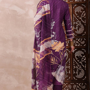Purple Rayon Blend Floral Printed Straight Trouser Bottom Suit Set PKSKD2536PPL