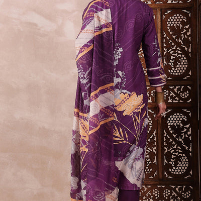 Purple Rayon Blend Floral Printed Straight Trouser Bottom Suit Set PKSKD2536PPL