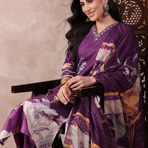 Purple Rayon Blend Floral Printed Straight Trouser Bottom Suit Set PKSKD2536PPL