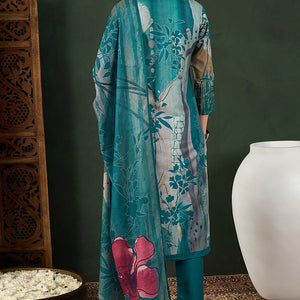 Teal Rayon Blend Floral Printed Straight Trouser Bottom Suit Set PKSKD2538TIL