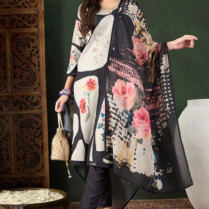 Black Rayon Blend Floral Printed Straight Trouser Bottom Suit Set PKSKD2539BLK