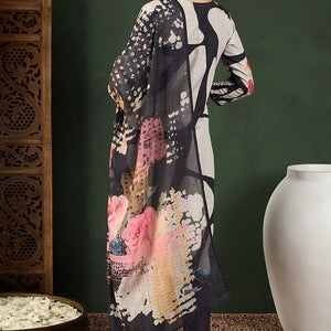 Black Rayon Blend Floral Printed Straight Trouser Bottom Suit Set PKSKD2539BLK
