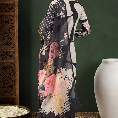 Black Rayon Blend Floral Printed Straight Trouser Bottom Suit Set PKSKD2539BLK