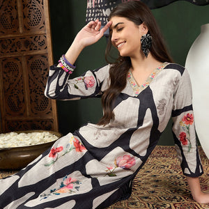 Black Rayon Blend Floral Printed Straight Trouser Bottom Suit Set PKSKD2539BLK