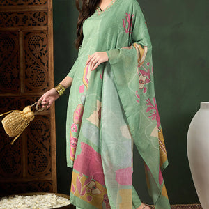Green Rayon Blend Floral Printed Straight Trouser Bottom Suit Set PKSKD2540GRN