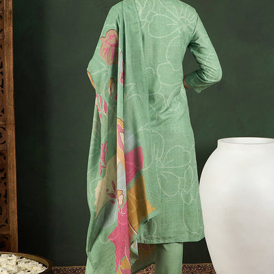 Green Rayon Blend Floral Printed Straight Trouser Bottom Suit Set PKSKD2540GRN