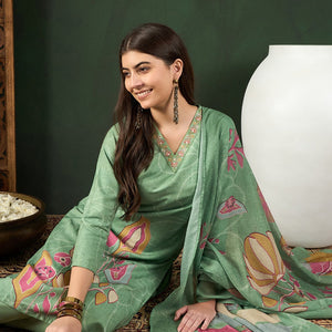 Green Rayon Blend Floral Printed Straight Trouser Bottom Suit Set PKSKD2540GRN