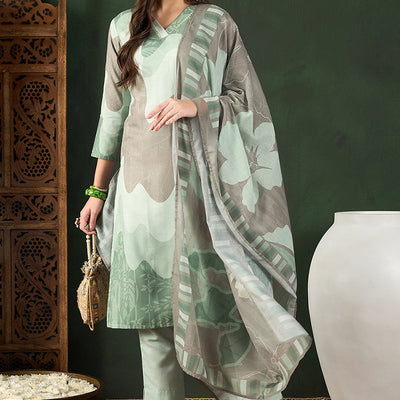 Green Rayon Blend Abstract Printed Straight Trouser Bottom Suit Set PKSKD2541GRN