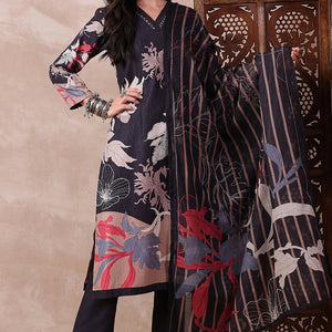 Black Rayon Blend Floral Printed Straight Trouser Bottom Suit Set PKSKD2543BLK