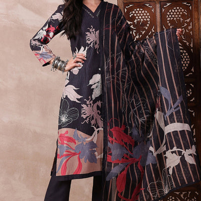 Black Rayon Blend Floral Printed Straight Trouser Bottom Suit Set PKSKD2543BLK