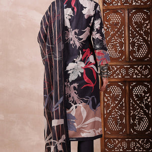 Black Rayon Blend Floral Printed Straight Trouser Bottom Suit Set PKSKD2543BLK