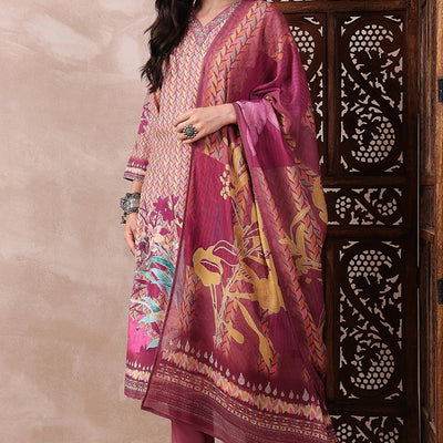 Multi Color Rayon Blend Floral Printed Straight Trouser Bottom Suit Set PKSKD2544PPL