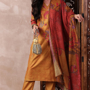 Mustard Rayon Blend Floral Printed Straight Trouser Bottom Suit Set PKSKD2548YLW