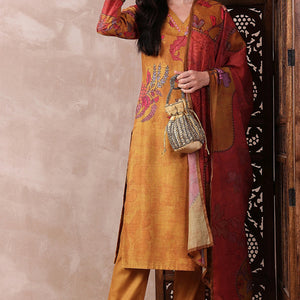 Mustard Rayon Blend Floral Printed Straight Trouser Bottom Suit Set PKSKD2548YLW