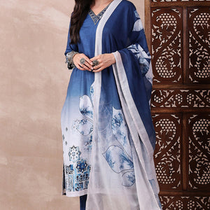 Blue Rayon Blend Abstract Printed Straight Trouser Bottom Suit Set PKSKD2550BLU