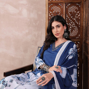 Blue Rayon Blend Abstract Printed Straight Trouser Bottom Suit Set PKSKD2550BLU
