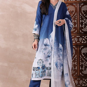 Blue Rayon Blend Abstract Printed Straight Trouser Bottom Suit Set PKSKD2550BLU