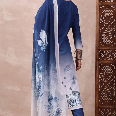 Blue Rayon Blend Abstract Printed Straight Trouser Bottom Suit Set PKSKD2550BLU
