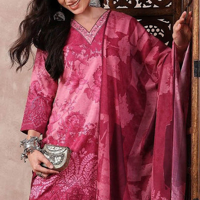 Pink Rayon Blend Ethnic Motifs Printed Straight Trouser Bottom Suit Set PKSKD2551PNK