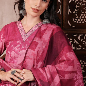 Pink Rayon Blend Ethnic Motifs Printed Straight Trouser Bottom Suit Set PKSKD2551PNK
