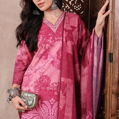 Pink Rayon Blend Ethnic Motifs Printed Straight Trouser Bottom Suit Set PKSKD2551PNK