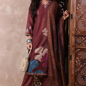 Brown Rayon Blend Floral Printed Straight Trouser Bottom Suit Set PKSKD2552BRN