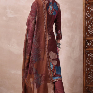 Brown Rayon Blend Floral Printed Straight Trouser Bottom Suit Set PKSKD2552BRN