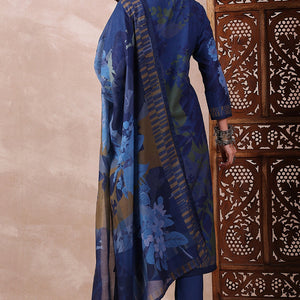 Blue Rayon Blend Floral Printed Straight Trouser Bottom Suit Set PKSKD2555BLU